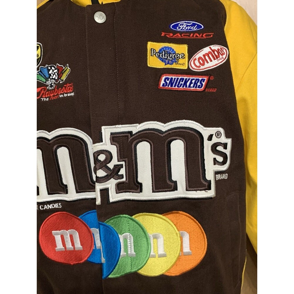 Vintage Chase Authentics M&M Varsity Jacket Men size Med brown yellow NASCAR - Picture 3 of 16